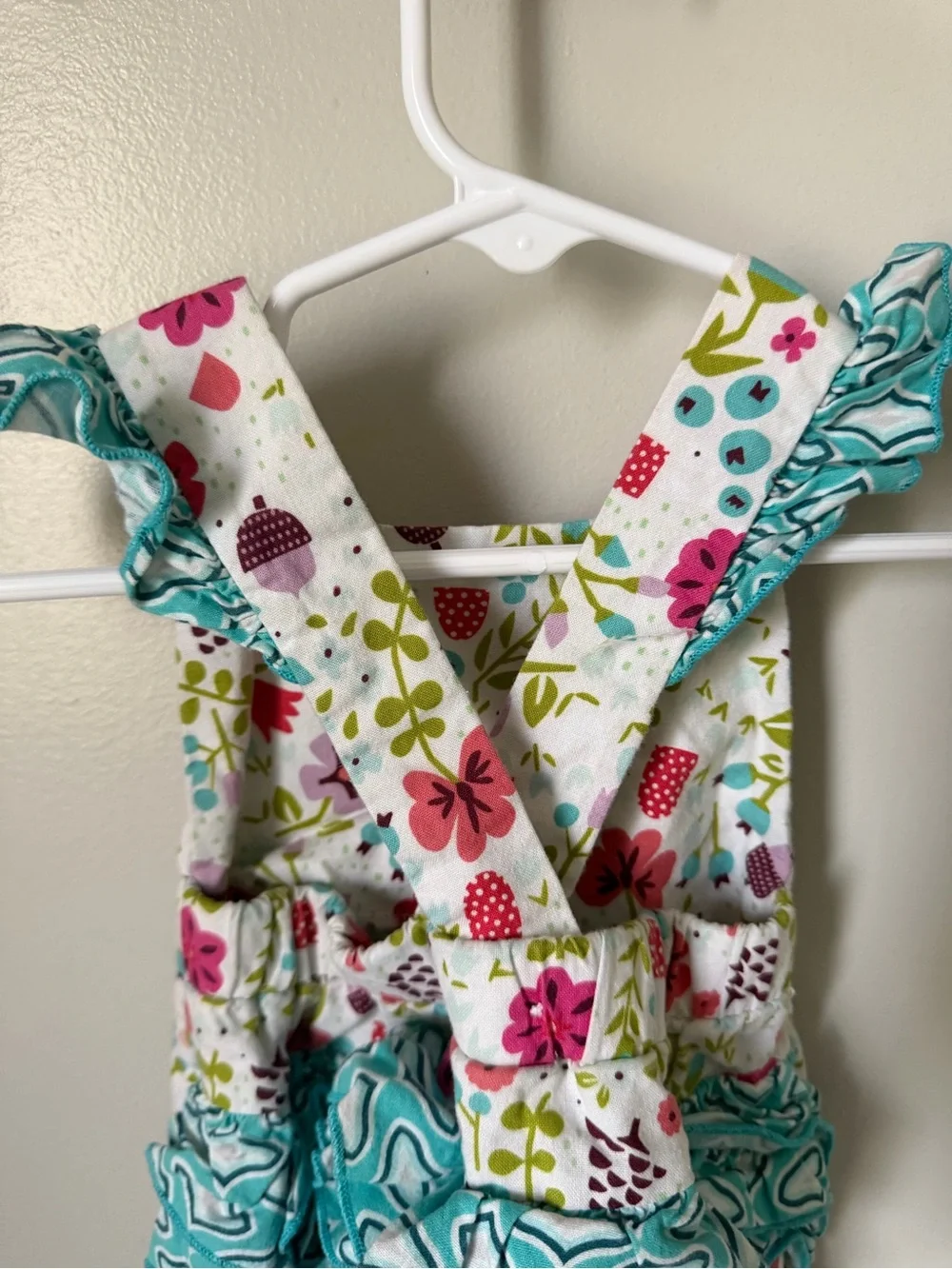 Ricrac & Ruffles Girls 6-9M Floral Cotton Romper Sleeveless Ruffle Bow